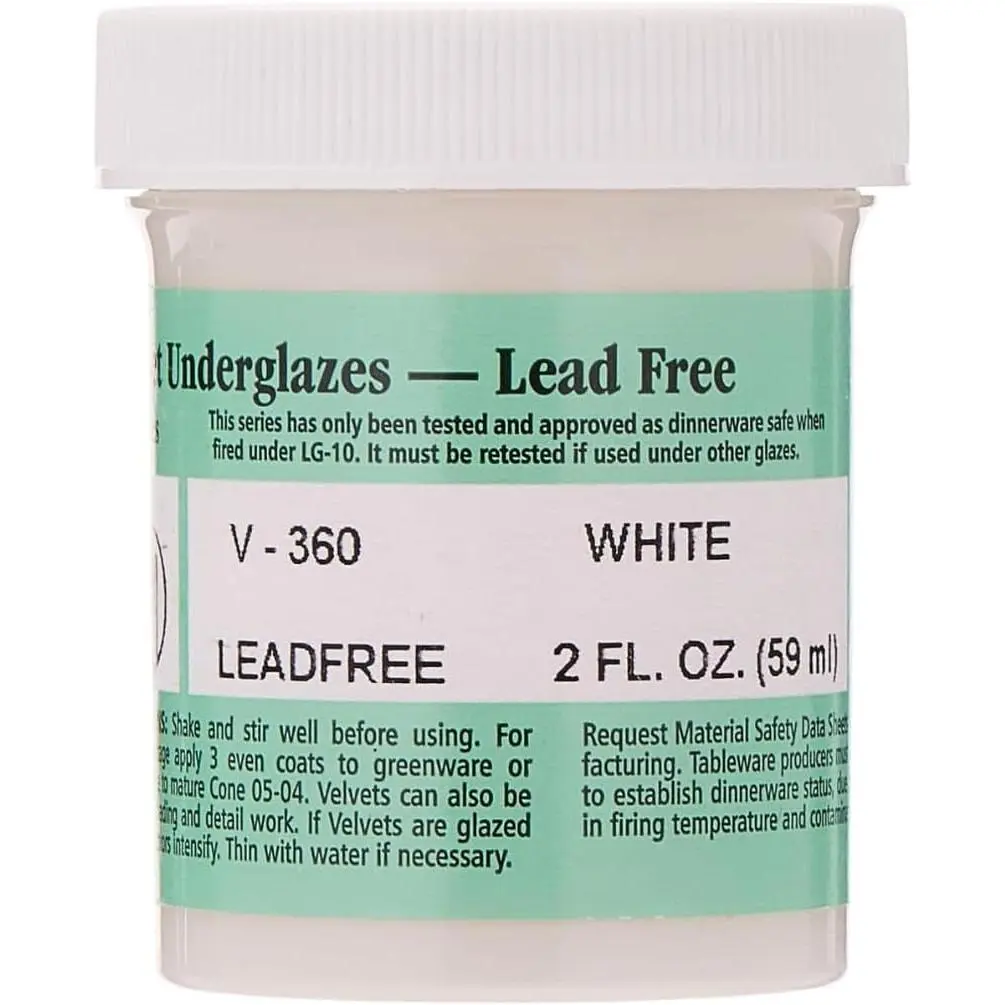 Underglaze, 2 oz. (59 mL), V-360 White | Cone 05-10 (V) Intermixable Underglaze for Bisque and Wet/Unfired Clay, #37435S