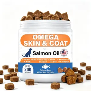Dog Omega Salmon Oil Chews Itchy Skin & Shedding Relief, Shiny Coat & Hip Joint natural pet immune support Supplement with Probiotics-(200ct) yeast overgrowth