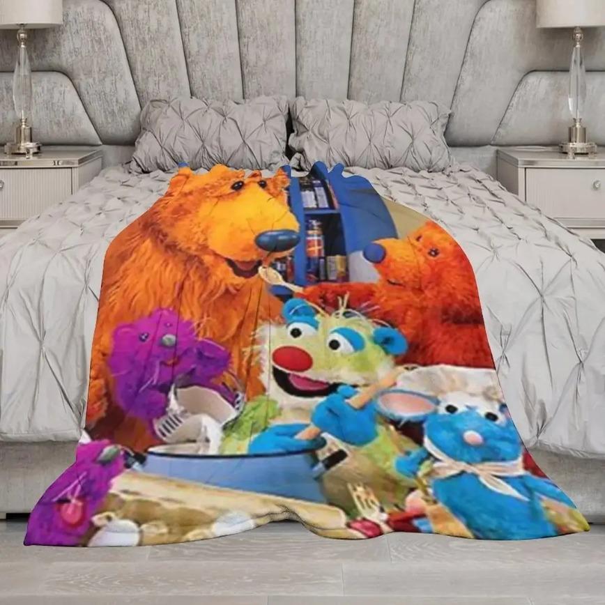 Bear In The Big Blue House Blanket Ultra Soft Plush Flannel Cozy Warm Lightweight Bedroom Couch Sofa Travel Camping Throw Decor Decorative Throw Perfect Birthday Gift Christmas Gift for Kids Adults Viral Trending Nostalgic 90s Aesthetic Style