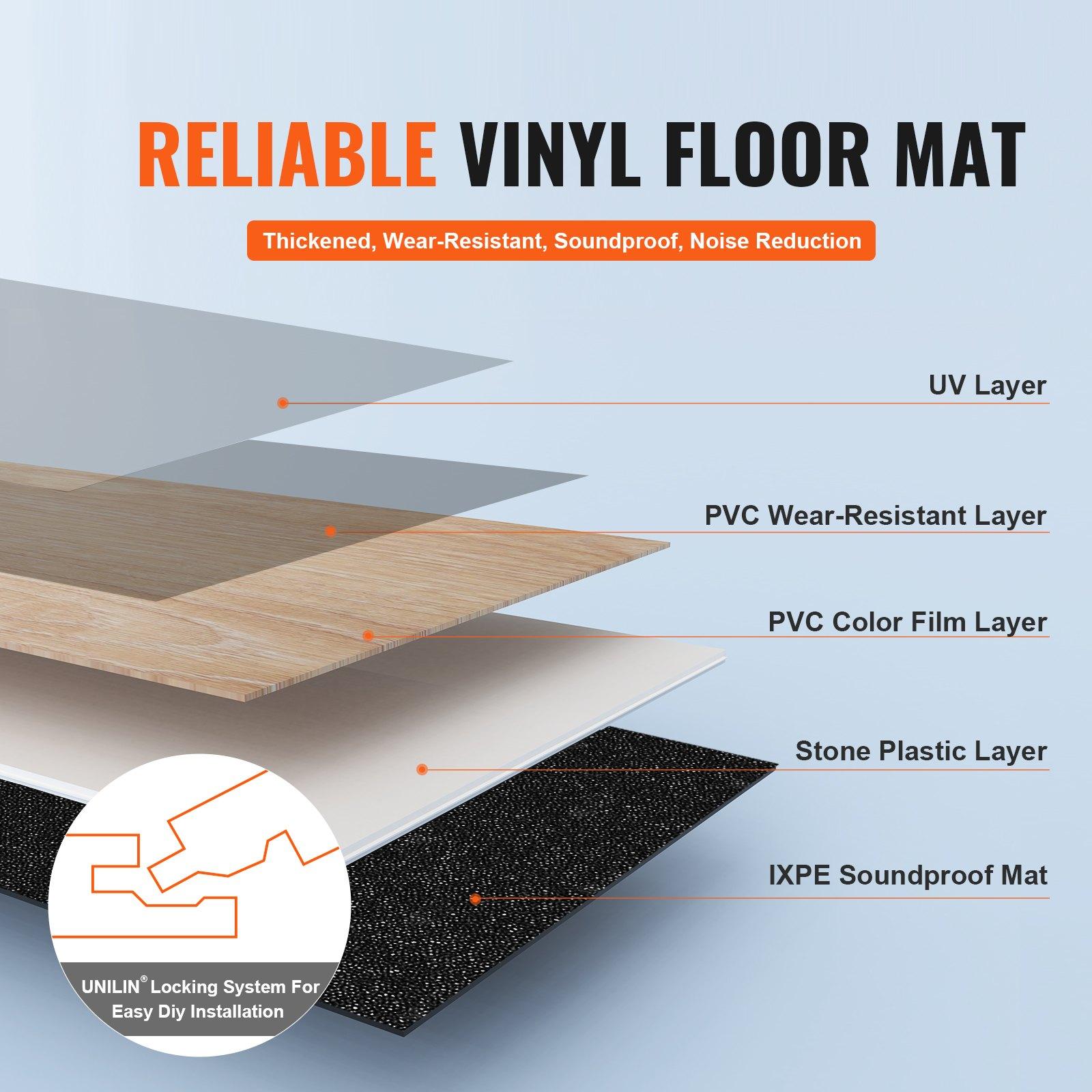 VEVOR Interlocking Vinyl Floor Tiles 48 x 7.3 inch, 10 Tiles 5.5mm Thick Snap Together, Natural Wood Grain DIY Flooring for Kitchen, Dining Room, Bedrooms & Bathrooms, Easy for Home Decor VEVOR Interlocking Vinyl Floor Tiles 48 x 7.3 inch, 10 Tiles 5.5mm Thick Snap Together, Natural Wood Grain DIY Flooring for Kitchen, Dining Room, Bedrooms & Bathrooms, Easy for Home Decor