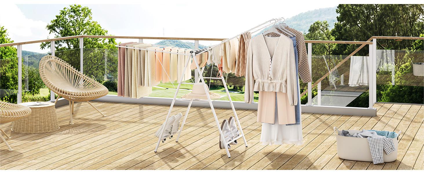 Drying Rack Clothing, Clothes Drying Rack Foldable, Laundry Drying Rack Collapsible for Sweater Indoor, Gullwing Clothes Rack Drying with Rails, White