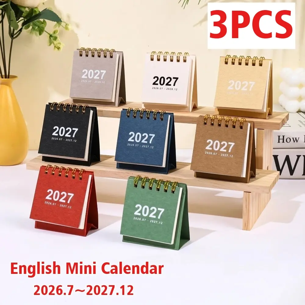 3PCS 2026-2027 English Mini Calendar Ins Style Simple Work and Study Planner Desk Calendar Desktop Ornament