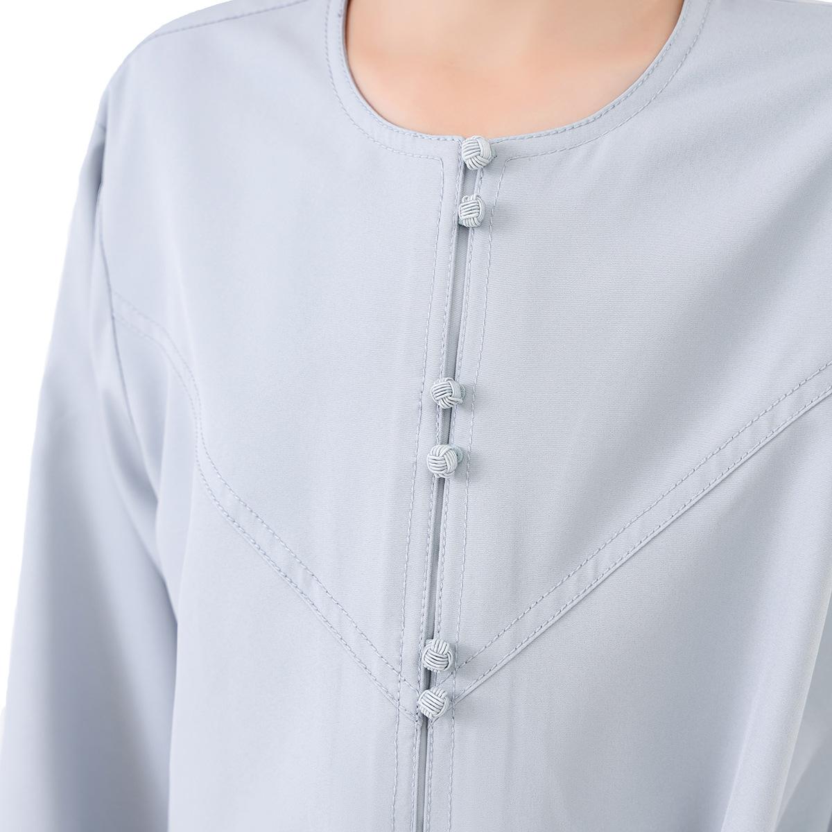 Boys' Solid-Color Buttoned Robe - Polyester-Blend Fabric for Daily Casual Wear Long Sleeve Arabic Boys Thobe