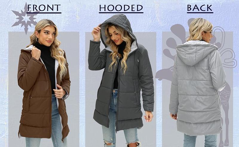 FMEYOA Womens Warm Puffer Down Jacket Hooded Winter Casual Lightweight Mid Quilted Coat with Pockets