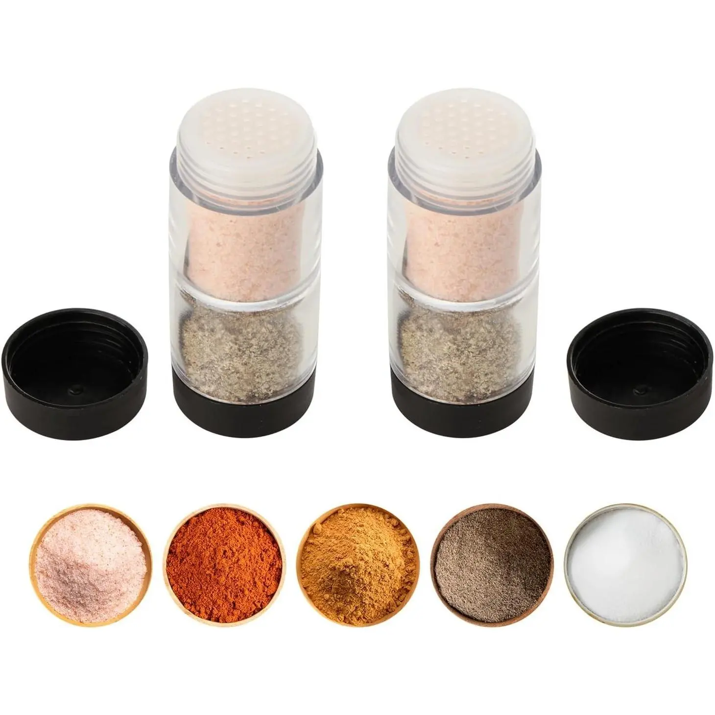 2-in-1 Portable Salt and Pepper Shakers Set with Airtight Lids, Moisture-Proof Spice Container for Camping, Travel, RV, Picnic, BBQ, Lunch Boxes (2)Gift