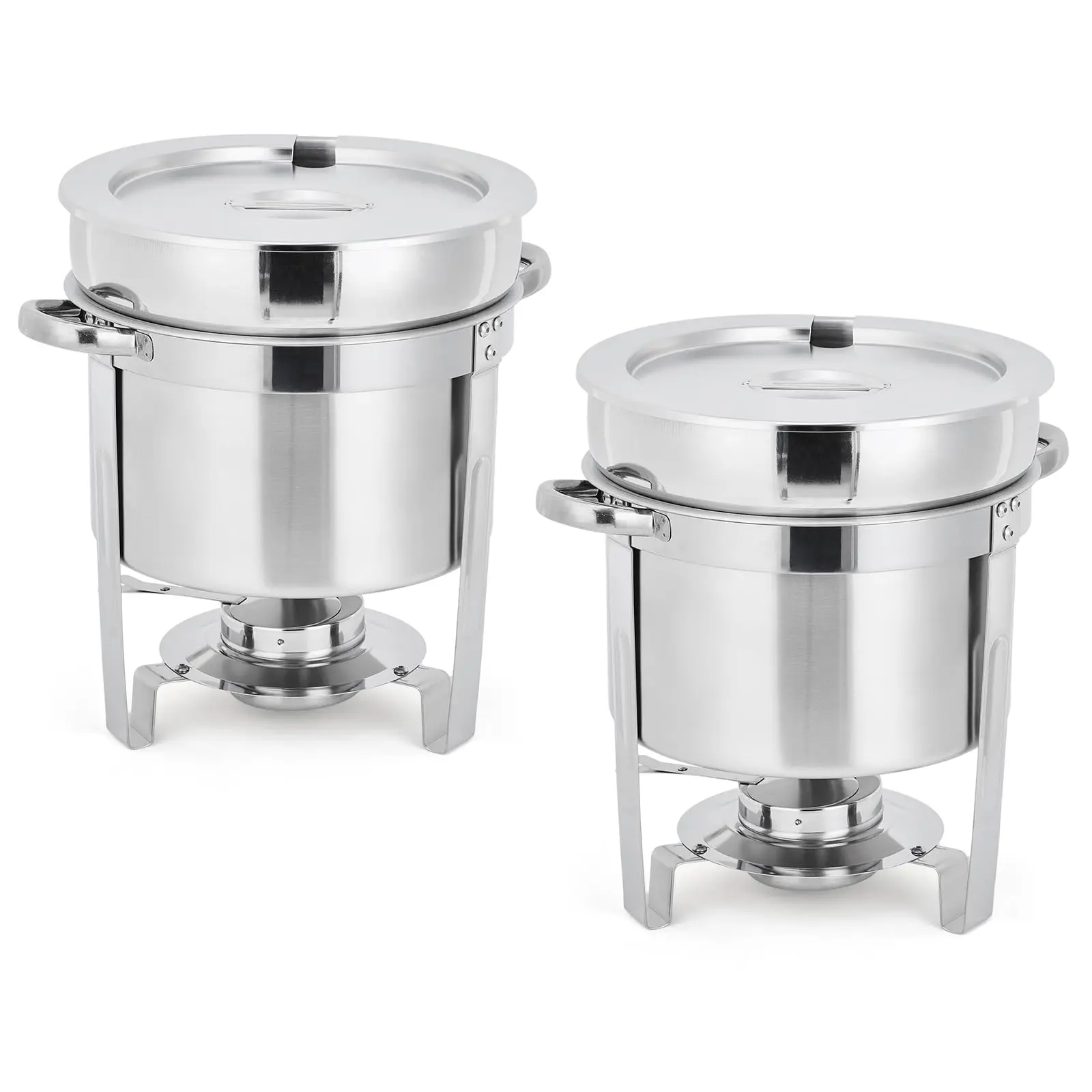 GARVEE 7QT Soup Chafer Set of 2 - Stainless Steel Round Soup Warmers with Pots, Notched Lids, and Fuel Holders, Ideal for Commercial Buffets, Events, and Party Service