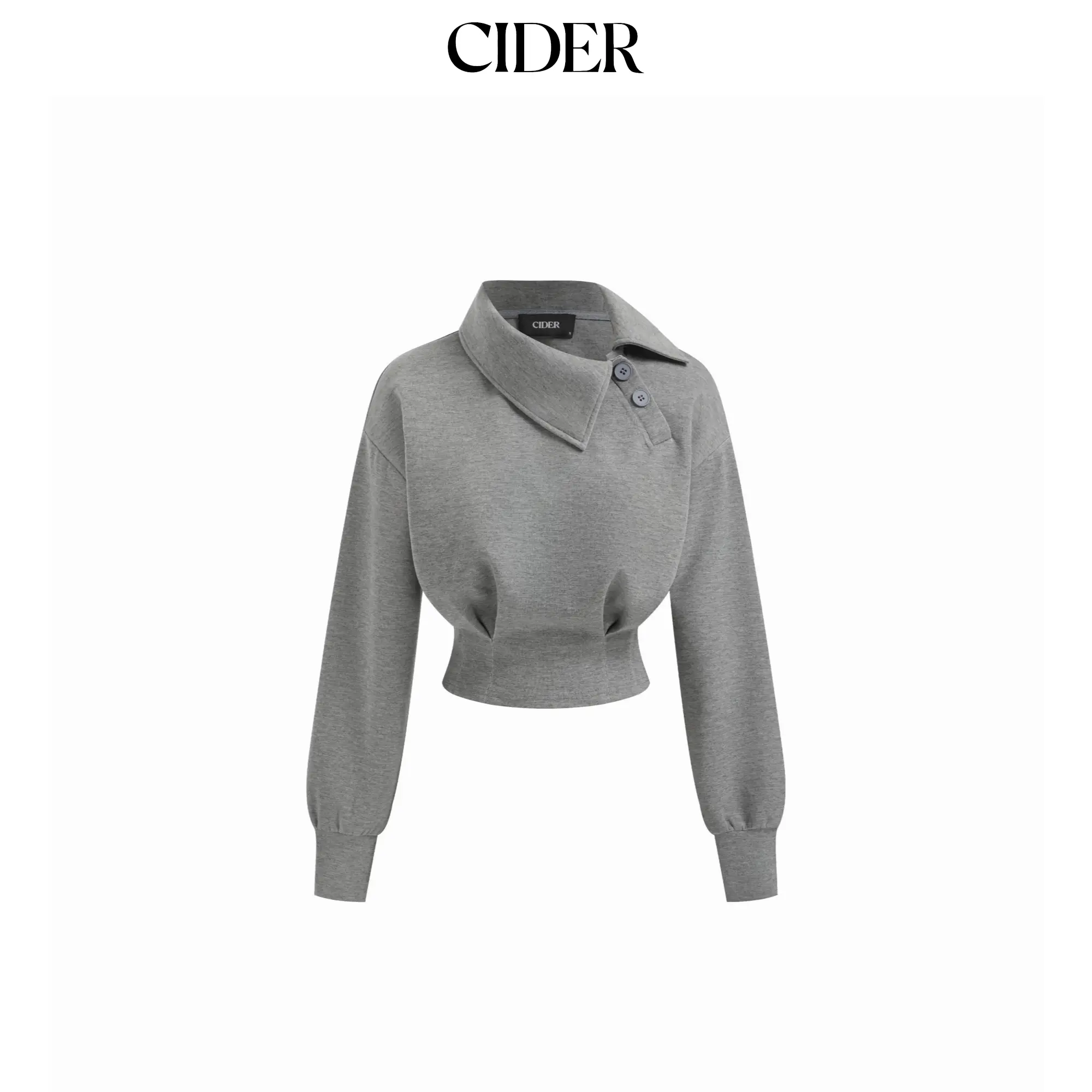 Cider Asymmetrical Neck Long Sleeve Cinched Waist Sweatshirt SummerFinds