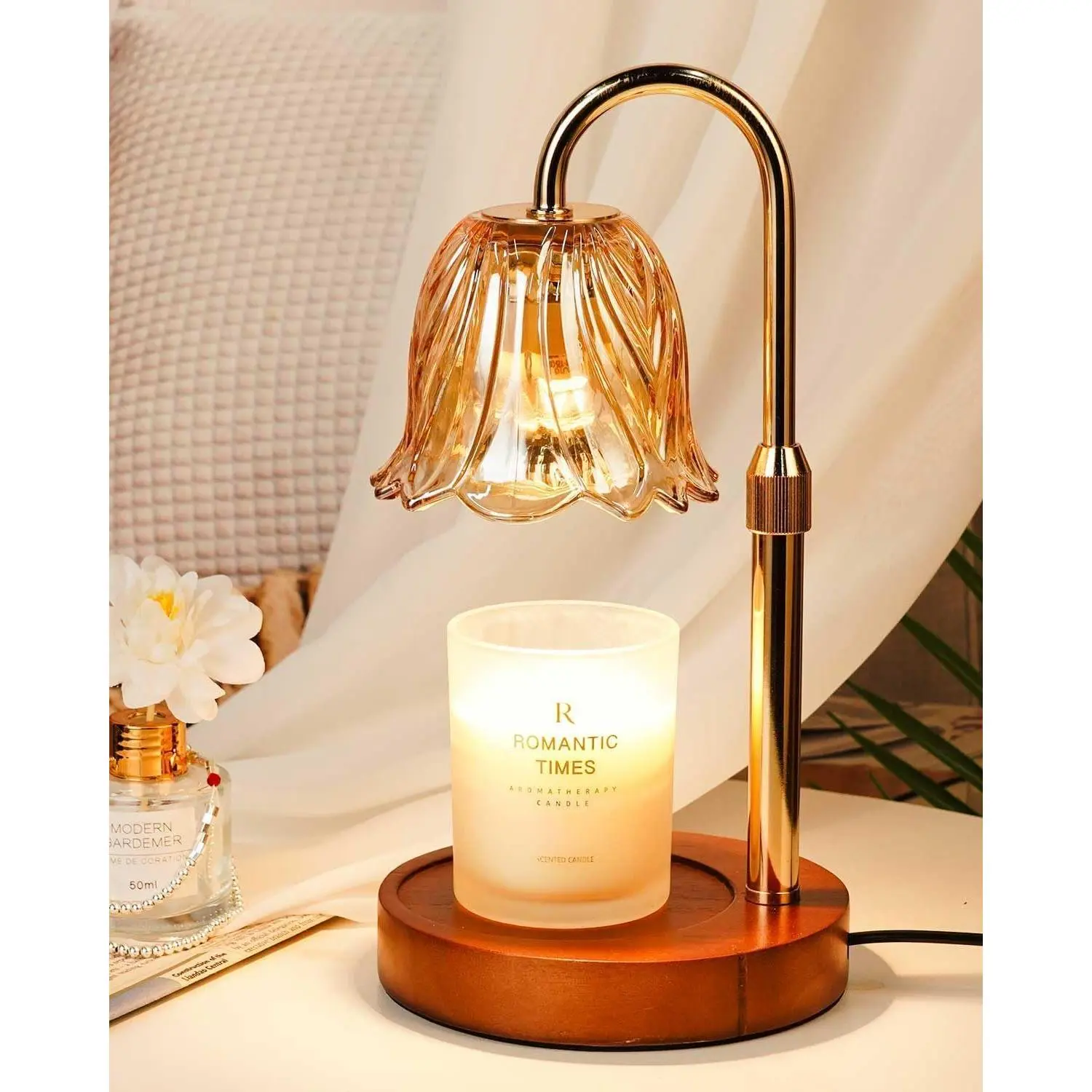 Funistree Candle Warmer Lamp, Gold Candle Lamp Warmer with Timer & Dimmer with 2 Bulbs, Christmas Birthday Gifts for Women Mom Her, House Warming Gift New Home Bedroom Decor, Height Adjustable