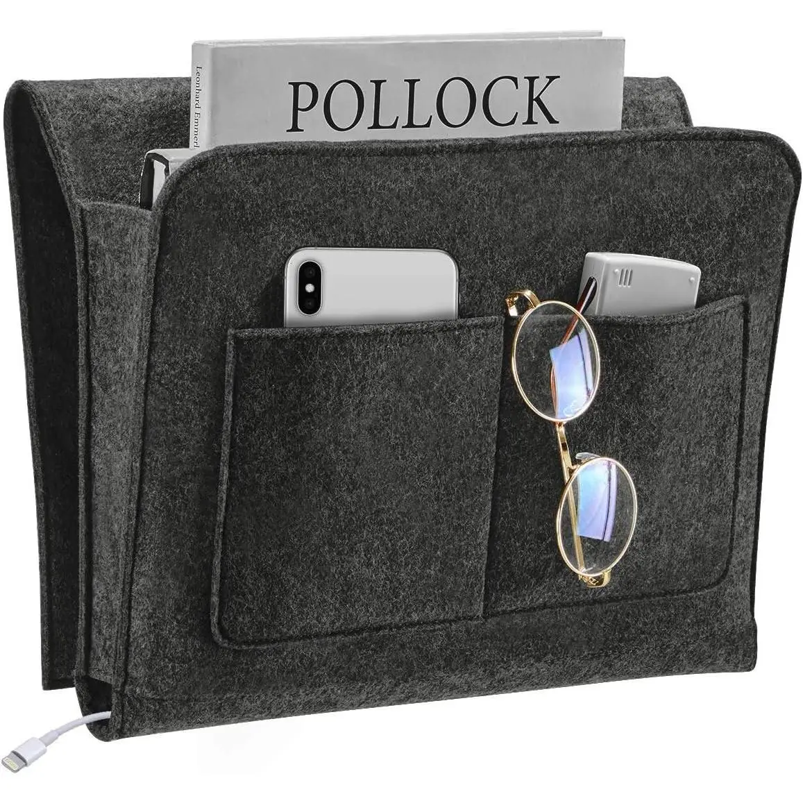 Bedside Caddy, Bedside Organizer for Dorm Room, Bunk Bed, Grey