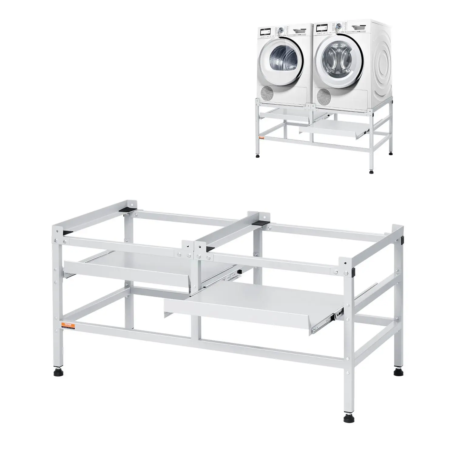 VEVOR Washing Machine Stand, 48.5x25-Inch Washer Laundry Pedestal, 590LBS Load Capacity Washer And Dryer Pedestal Base with Double Trays, 4 Adjustable Feet for Lifting Washing Machines, Carbon Steel