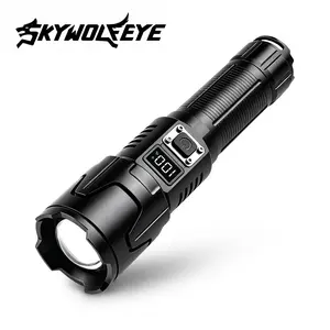 SKYWOLFEYE SX00 High Power Tactical Flashlight Rechargeable High-Lumen LED Torch, 30W 2200 Lumens OLED Display Telescopic Zoom 3 Modes Power Bank Travel-Friendly Design, Tactical Gear Camping Essentials Car Emergency Tool Outdoor Survival Tool Flashlight