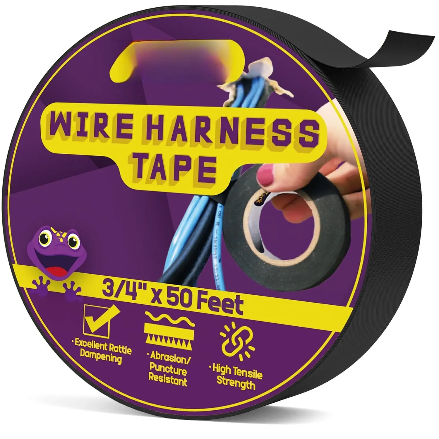 Wire Harness Tape, 3/4 Inch x 50 , High Temp Wiring Loom Harness Tape, Self-Adhesive Felt Cloth Electrical Tape for Automotive Engines, Noise Dampening, and  Protection