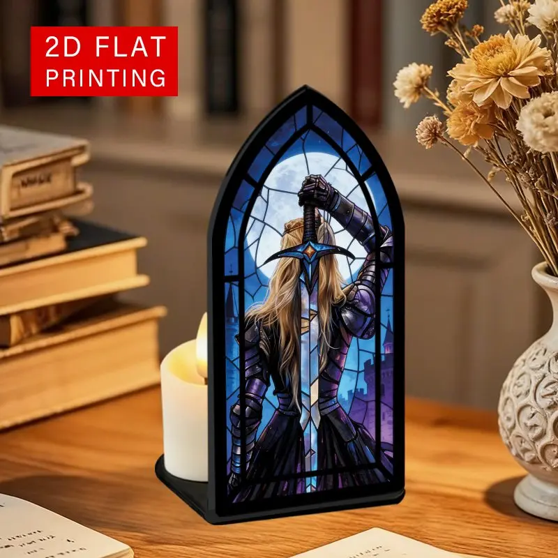 E. G. 2D flat book corner protector, colorful acrylic dreamy knight book corner protector bookshelf, bookshelf decoration, with sword and medieval castle moon scene, comfortable luminous bookshelf, ideal home/Christmas gift for bookworms, suitable for boo