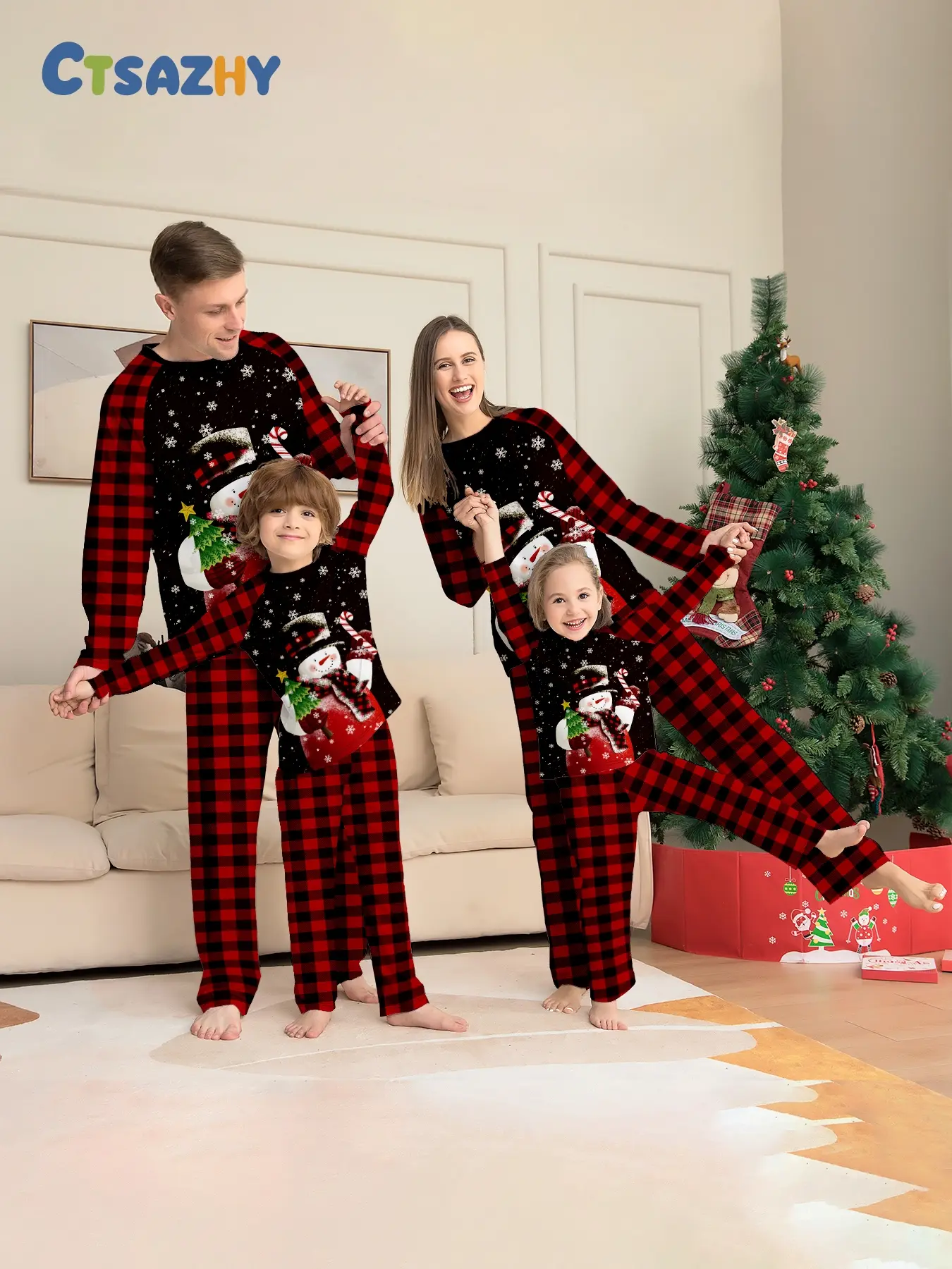 Adorable Snowman Christmas Pajama Set for Family, Long Sleeve and Pants, Soft and Breathable, Perfect for Holiday Photos and Home Wear