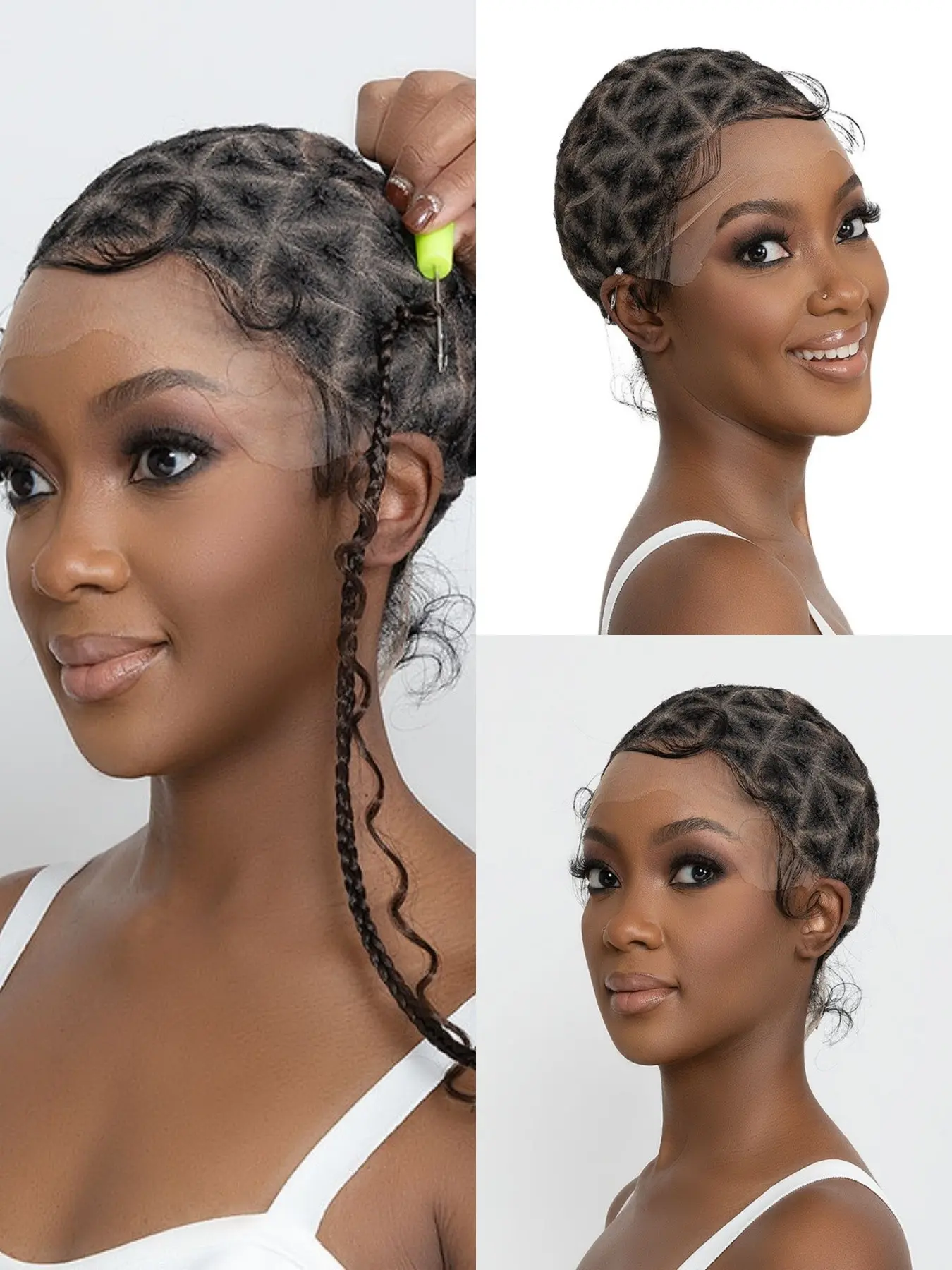 Braided Wig Caps with Baby Hair, Double Full Lace Crochet Caps, Natural Knots, Breathable Box Square, Boho Box Braids, Glueless Braided Wig, 1b Color