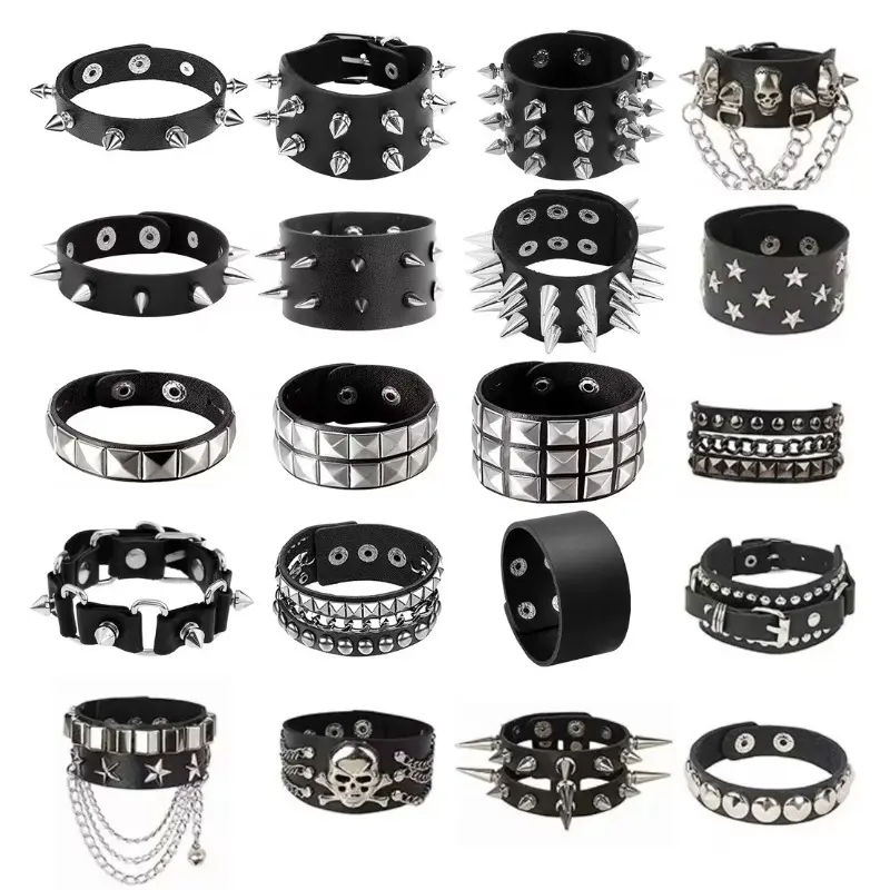 6/11/13/15pcs Fashion Punk Skull Faux Leather Bracelet Set - Ideal for Women Men Daily Wear Holiday Parties Halloween Decorations Random