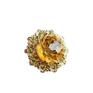 Women's 18K Gold Plated Adjustable Ring Simulated Citrine Starburst Cut Crushed Ice Floral Statement Ring Wealth Manifestation Jewelry