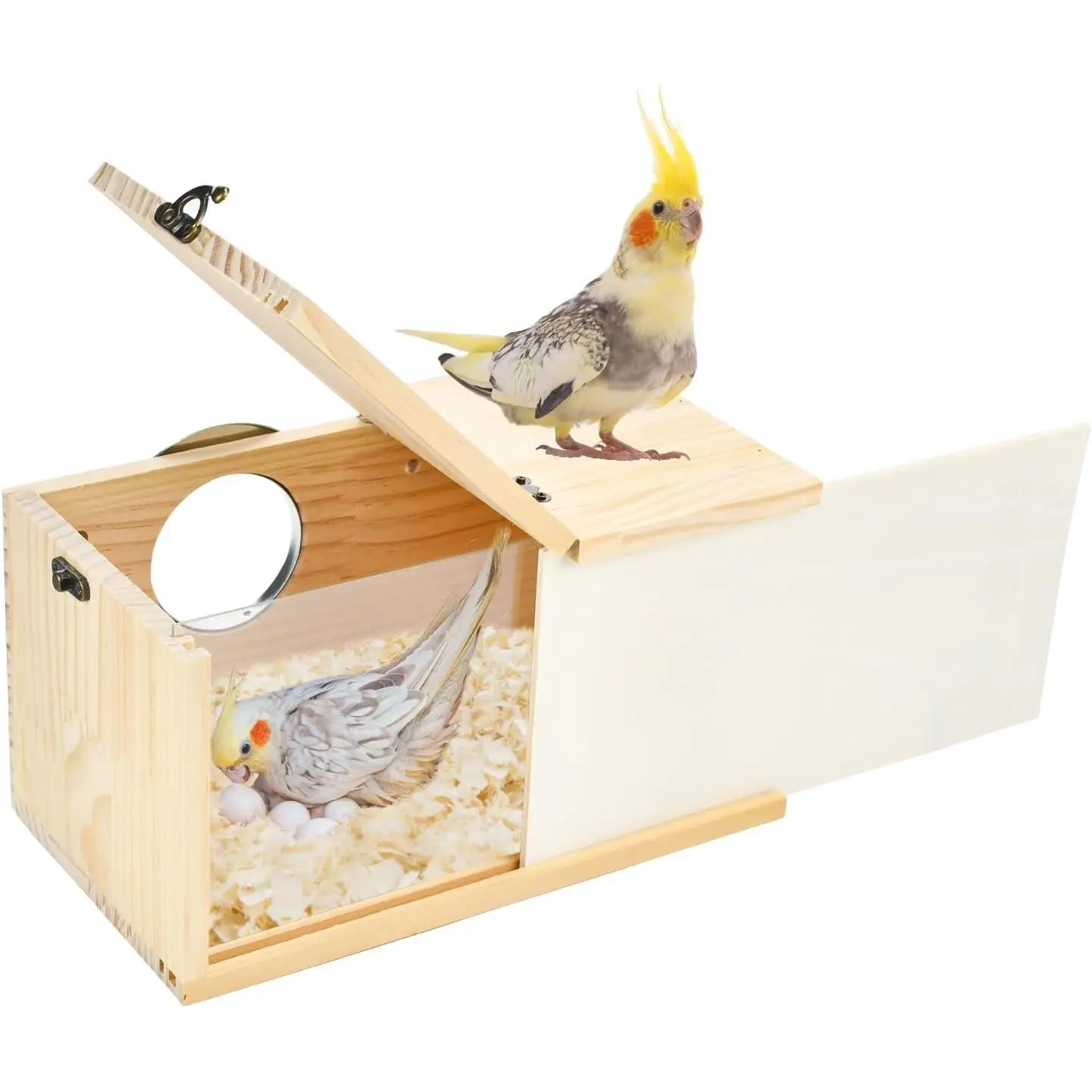 Handcrafted Wooden Acrylic Transparent Parrot Nesting Box, Bird Breeding House with Detachable Wooden Board for Parakeets Cockatiel Budgie Conure L
