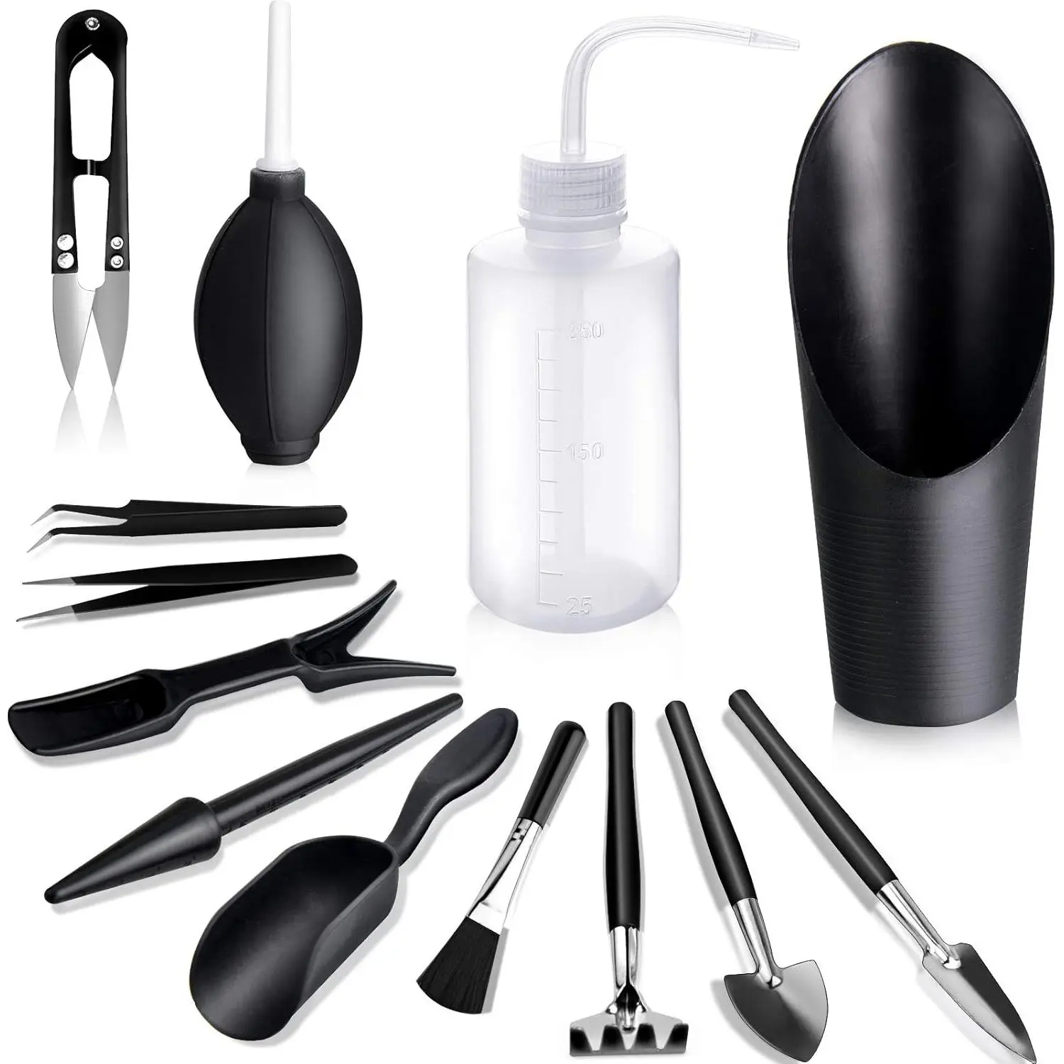 Succulent Tools, 13 Pcs Mini Garden Tool Set, Transplanting Tools Set,Succulent Care kit  Succulent Miniature Gardening Plant, Black