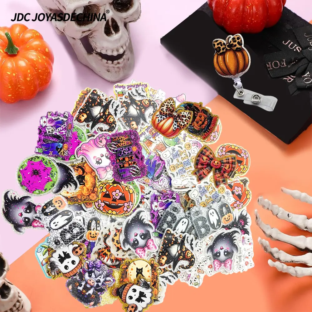 20pcs/40pcs Mixed Different Styles Halloween Glitter Acrylic Flatback Charm for DIY, Badge Reels