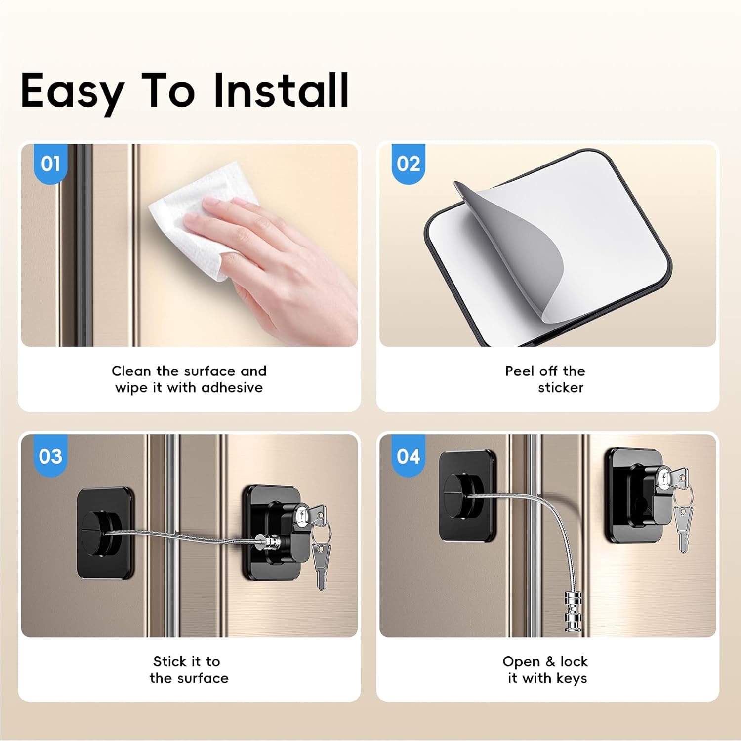 Upgraded Refrigerator Lock, 2 Pack Fridge Locks Freezer Lock with Keys, Secure Home Child Safety Locks, Adhesive Window Restrictor Lock,