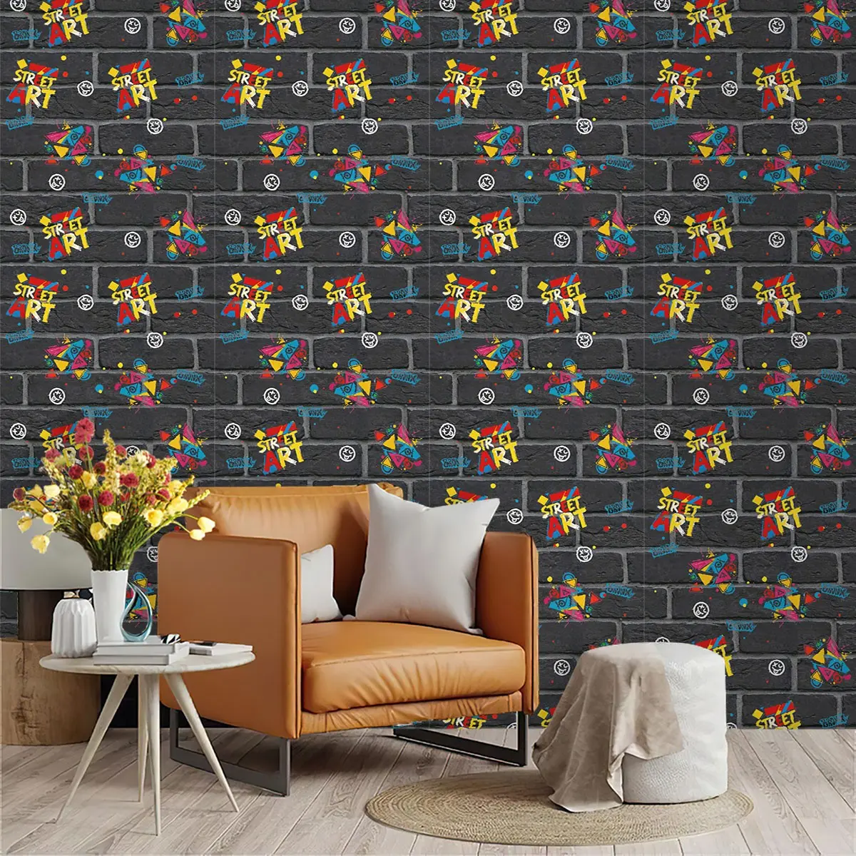 Brick Street Art Wallpaper, Deep / PVC Mould-Proof, Peel-And-Stick, Living Room/kitchen/bedroom Decor, Wall Transformation