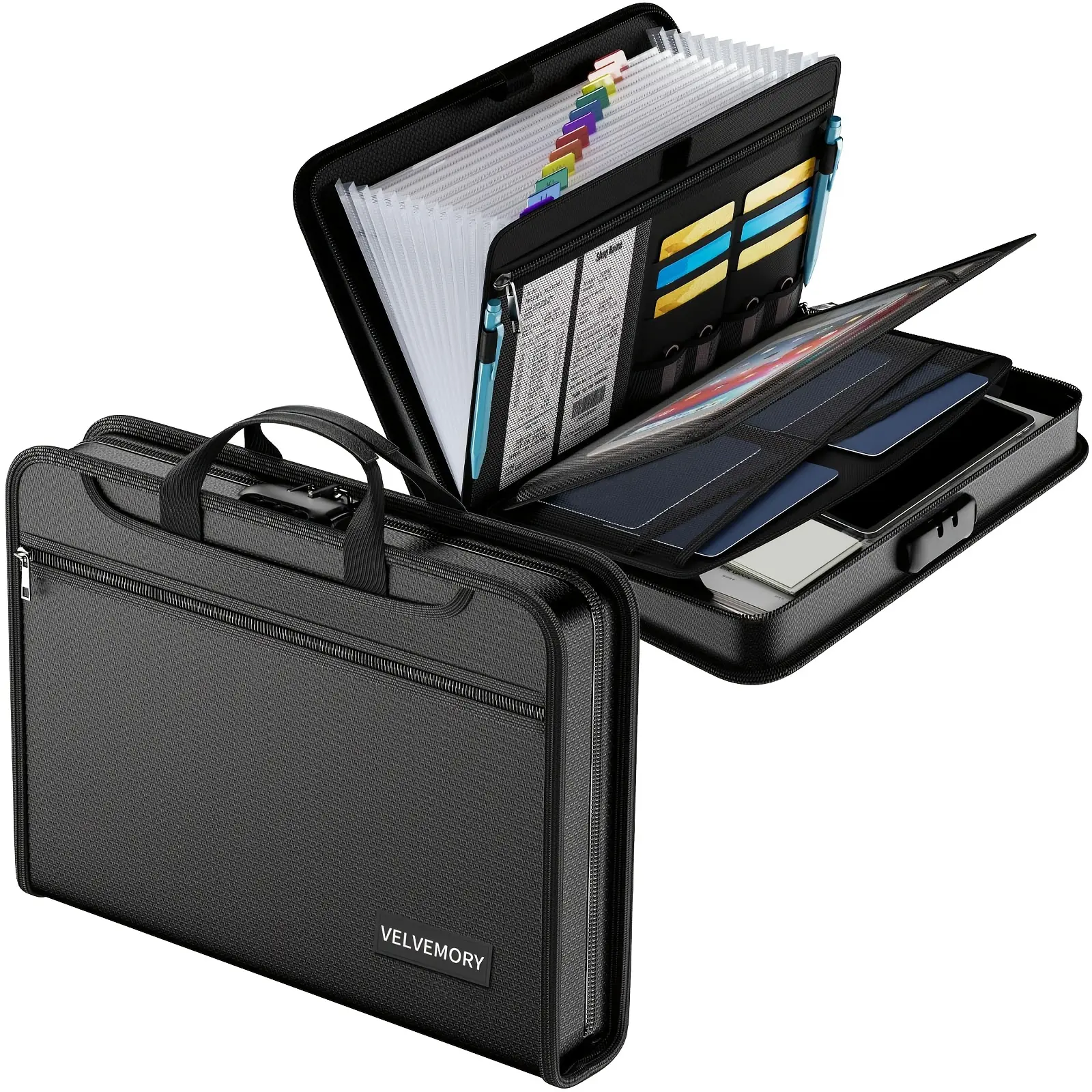 VELVEMORY Fireproof Accordion File Organizer with Combination Lock, Water-Resistant Expanding File Folder,  Document Organizer Case for Letter Files, Passport, Cards, Home Office Travel
