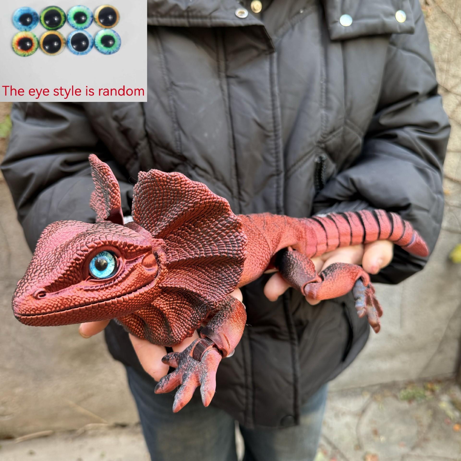 3D Printed Frilled Lizard Toy Articulated Full Body Movable Joints Animal Figurine Birthday Gift