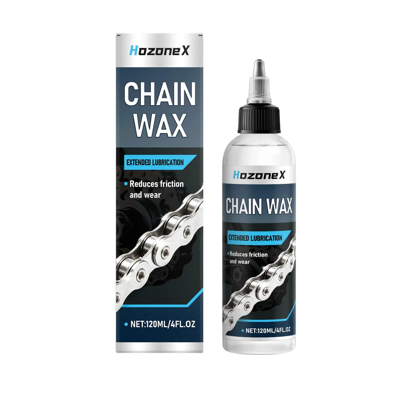 HozoneX Bicycle Chain Lube Bottle - Net Weight: 120ml/4 fl. oz., Long-Lasting Cross-Linked Polymers Polymer Wax Lubricant for Bikes, Reduces Friction & Wear, Universal Outdoor Use for Bicycle Owners