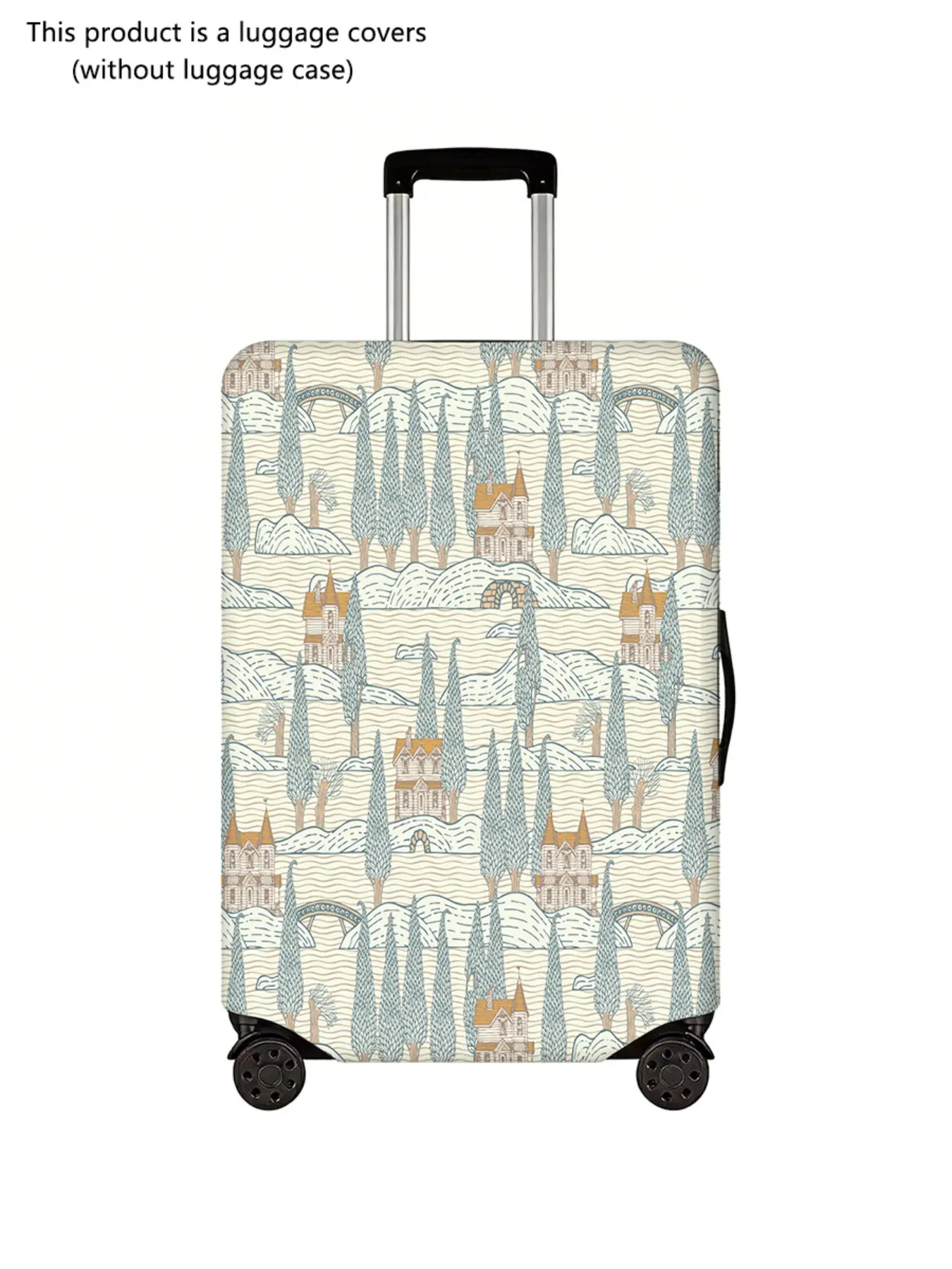 Vintage Fortress Theme Luggage Protector, Thick Dust Cover, Durable Elastic Material, Suitable for 18-32 Inch Luggage, Travel Essential, Luggage Accessory