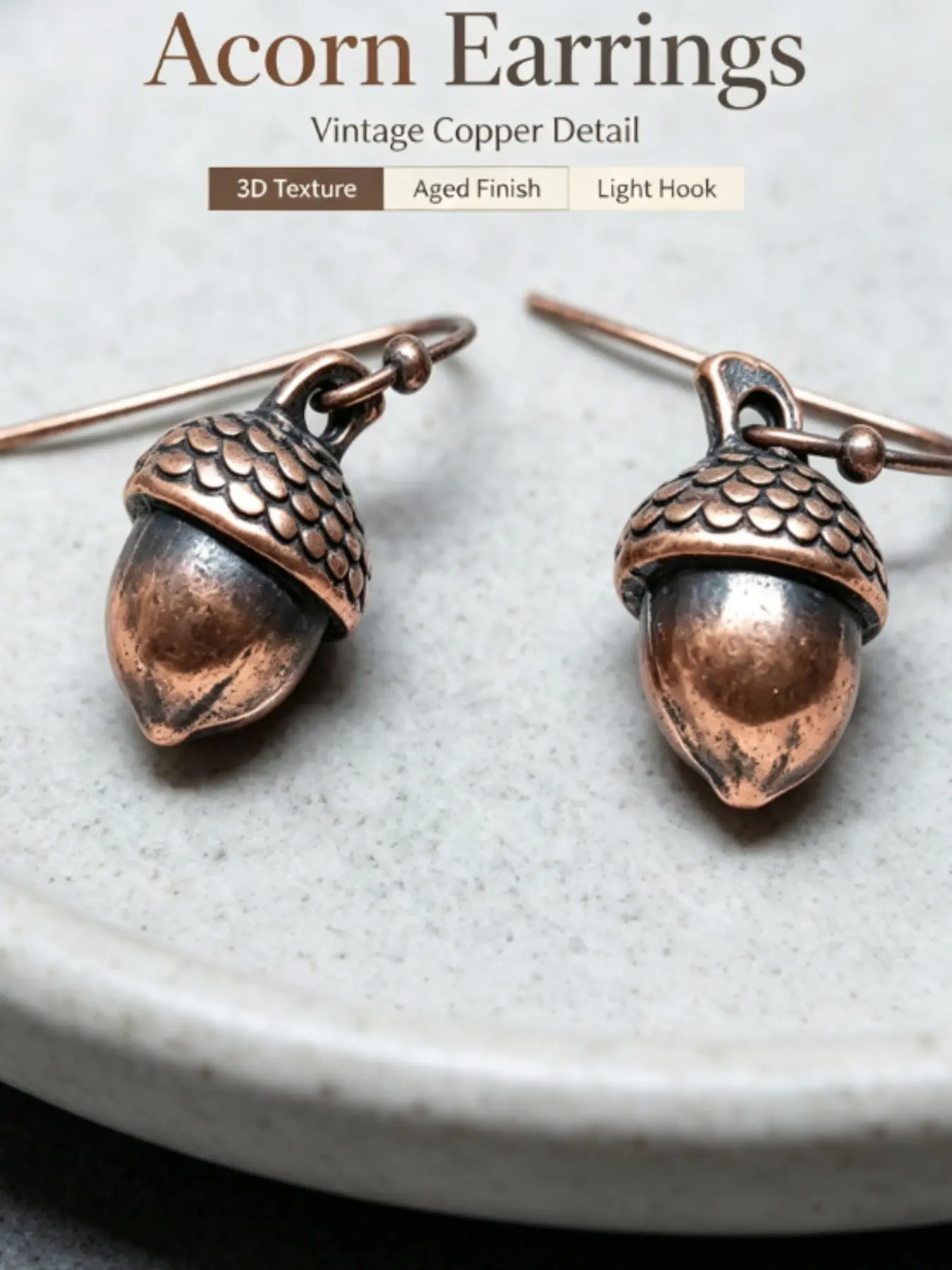 「Vintage Rustic Acorn Earrings, Boho Natural Style, Unique Literary Ear Studs, Perfect for Any Occasion, Ideal Gift Idea🎁」