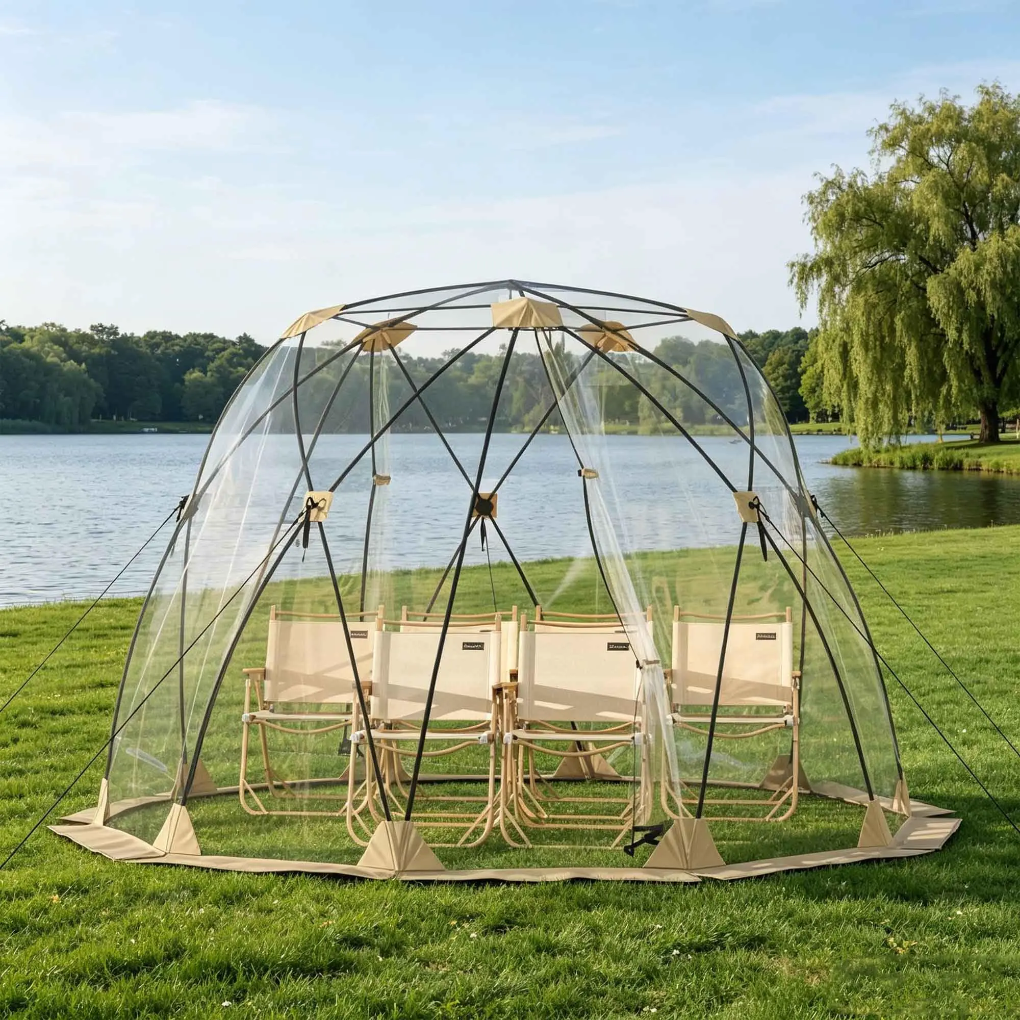 GARVEE 10 x 10 FT Instant Outdoor Clear Bubble Tent, 6-8 Person All Weather Sport Tent Instant Rainproof Camping Rain Shelter for Sports Events, Patio, Fishing, 117"x117"