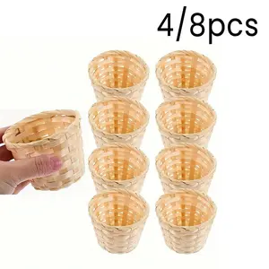 Mini Woven Bamboo Basket Set, Home Decor Storage Box, Desktop Organizer, Perfect for Holidays & Events, Ideal Christmas Gift