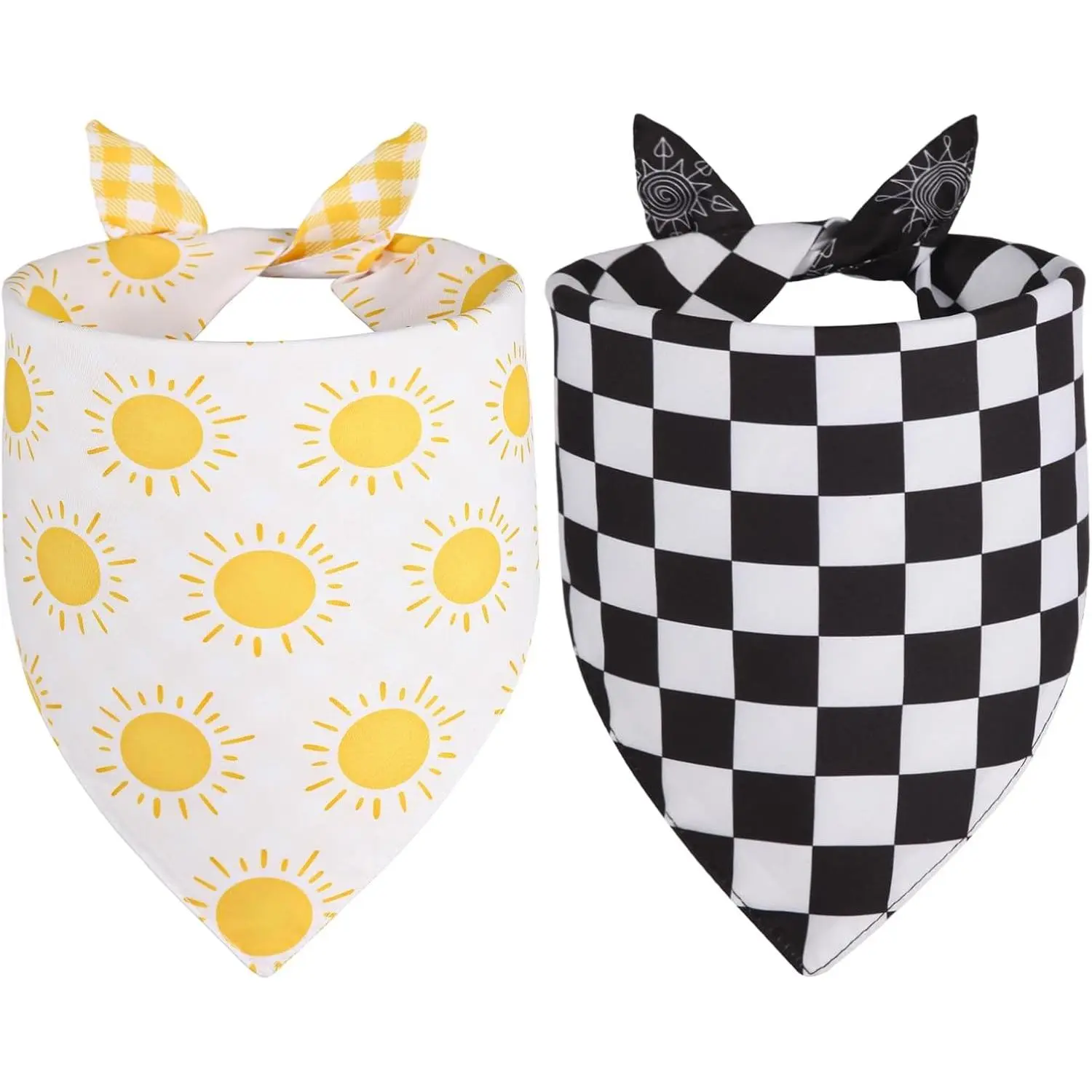 Durable Reversible Yellow-Black XL Dog Bandana Scarf Set, 2PCS Triangle Bibs Handkerchief for Puppy Pets (Summer Use)