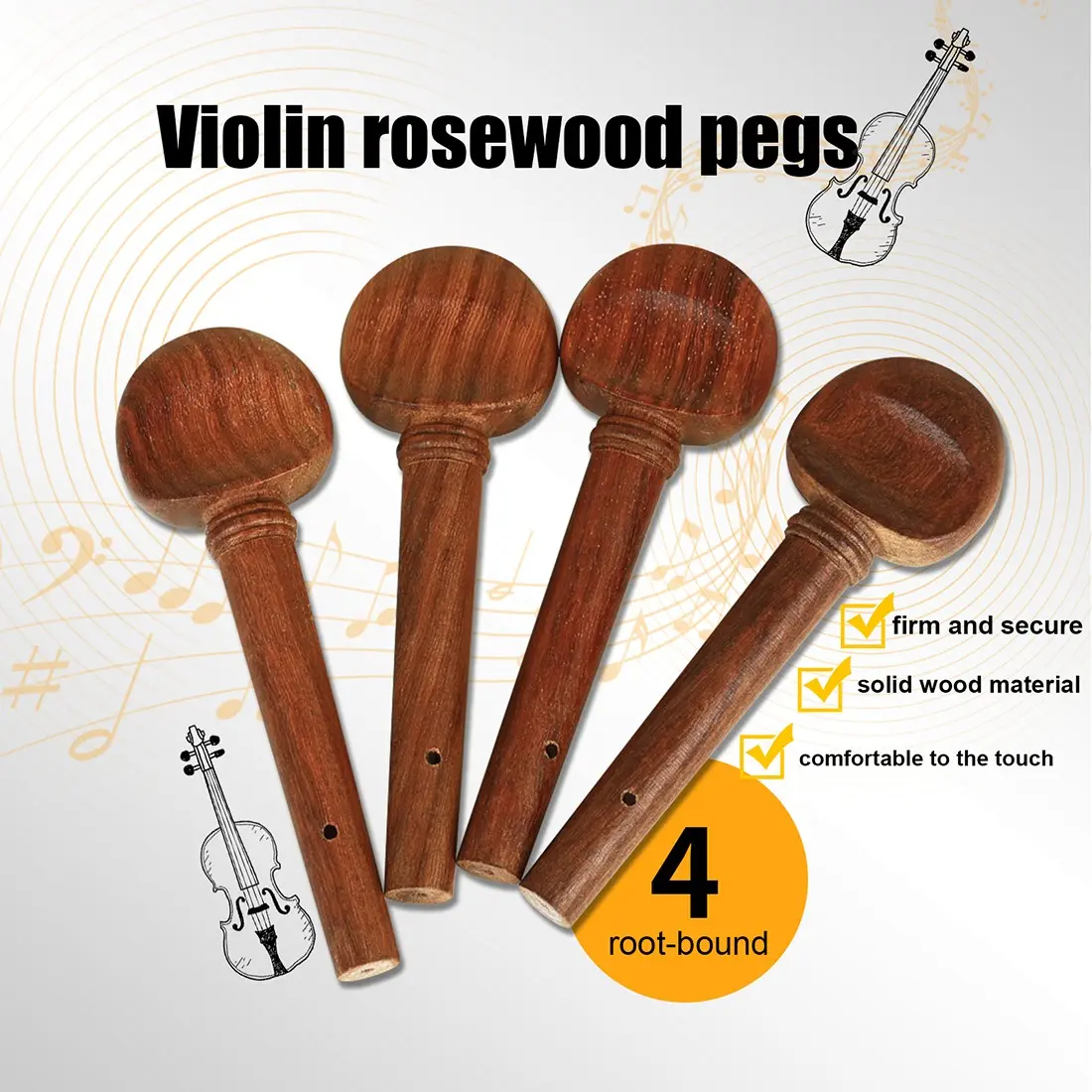 Ln243 Violin Tuners Set, Tuning Pegs, 4 Pieces Redwood Vintage Style, 4/4 Size, High-Quality Craftsmanship, Perfect for Musical Instruments