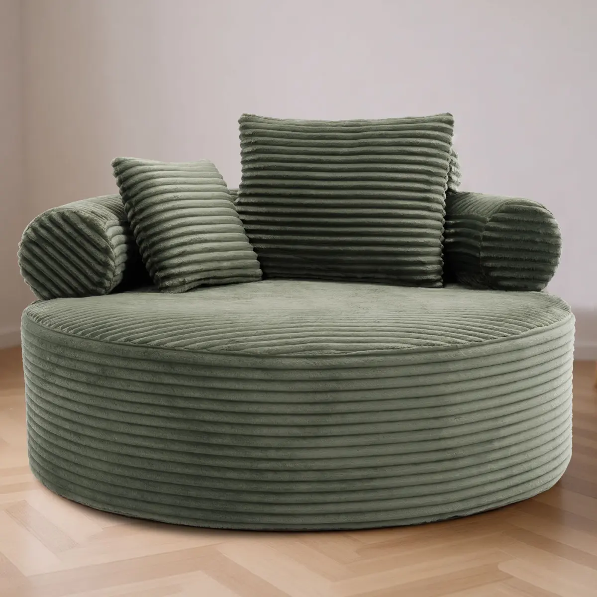 [Fahuac] 55-Inch Modern Dual-Function Memory Foam Round Sofa Bed, Space-Saving Convertible Sectional Couch with Cushion for Living Room, Green Velvet No-Assembly Indoor Furniture