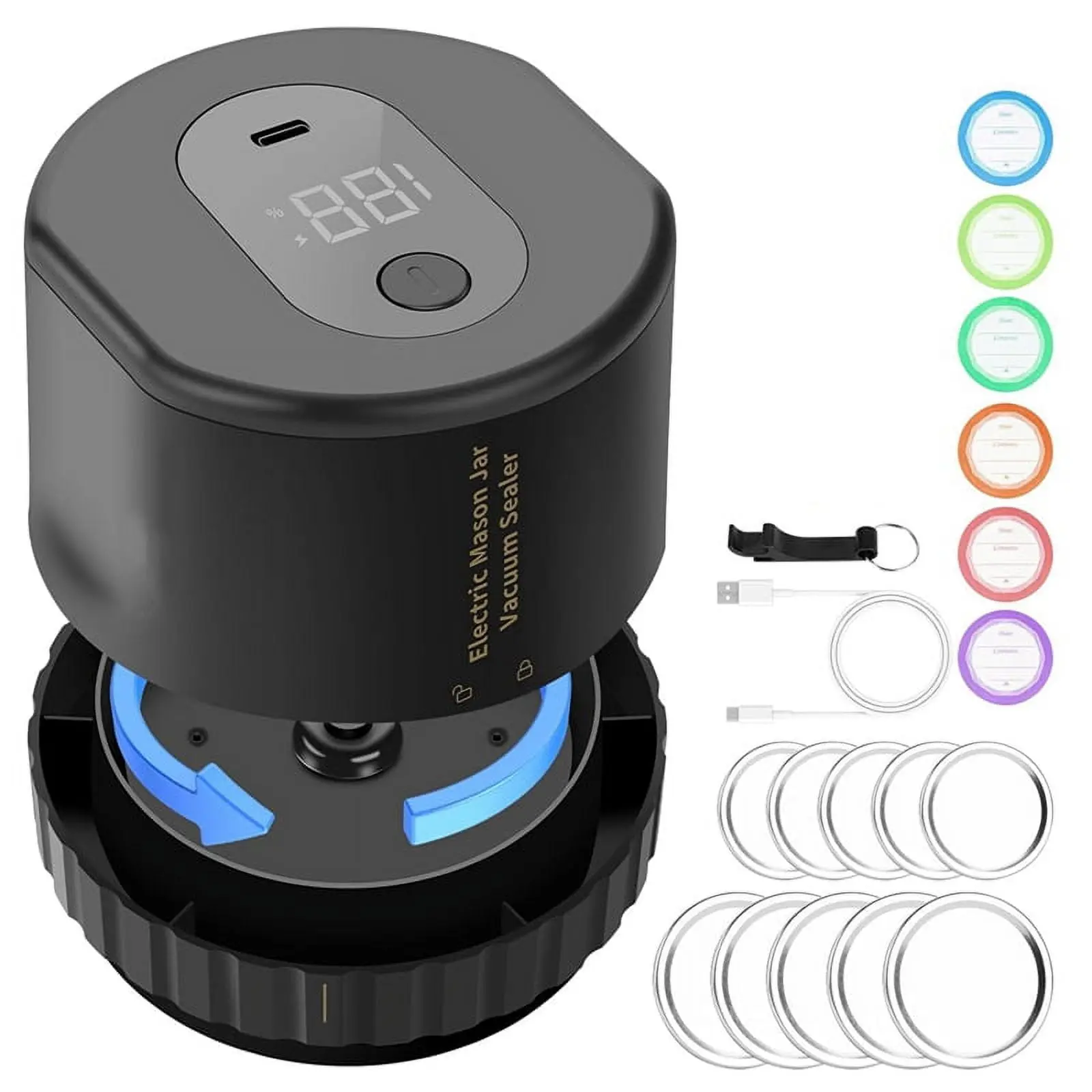 Mason Genie Vacuum Sealer, Wide Mouth and Regular Mouth Canning Lid Machine Kit for Food Storage (Black)