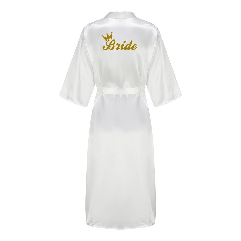 New Bridesmaid Robe With Black Letters Mother Sister of The Bride Wedding Gift Long Bathrobe Satin Kimono