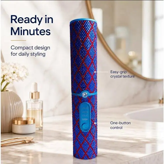 Cordless Portable Rhinestones Hair Straightener & Curler - 3 Temperature Settings Styling Tool for Curly Hair, Daily Makeup, Travel, Ideal Leisure & Indoor Recreation Gift, Hair Styling