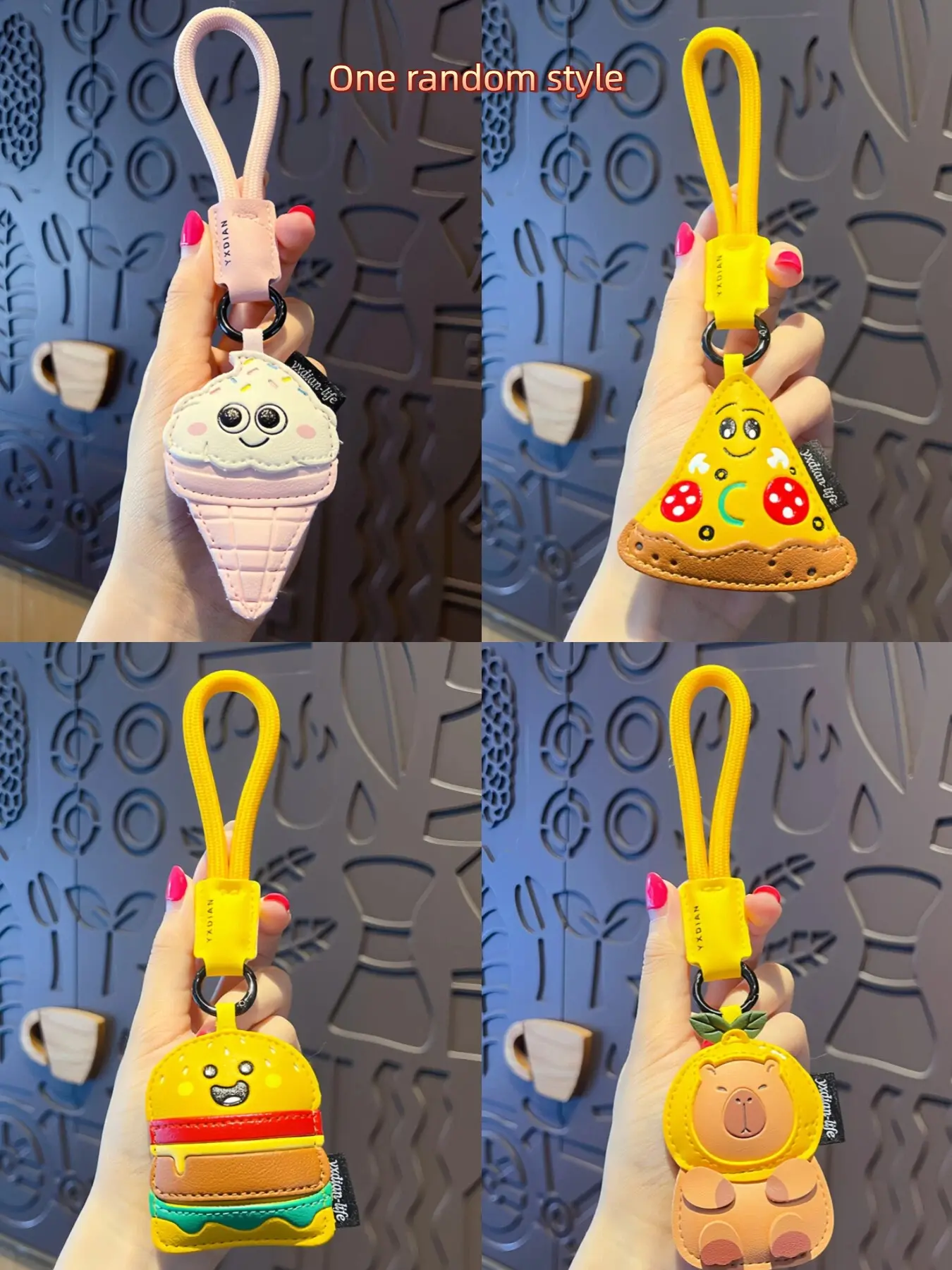Fun Cartoon Pizza Hanging Ornament, Bright Woven Strap, Cute Healing Keychain, Creative Gift for Friends and Couples