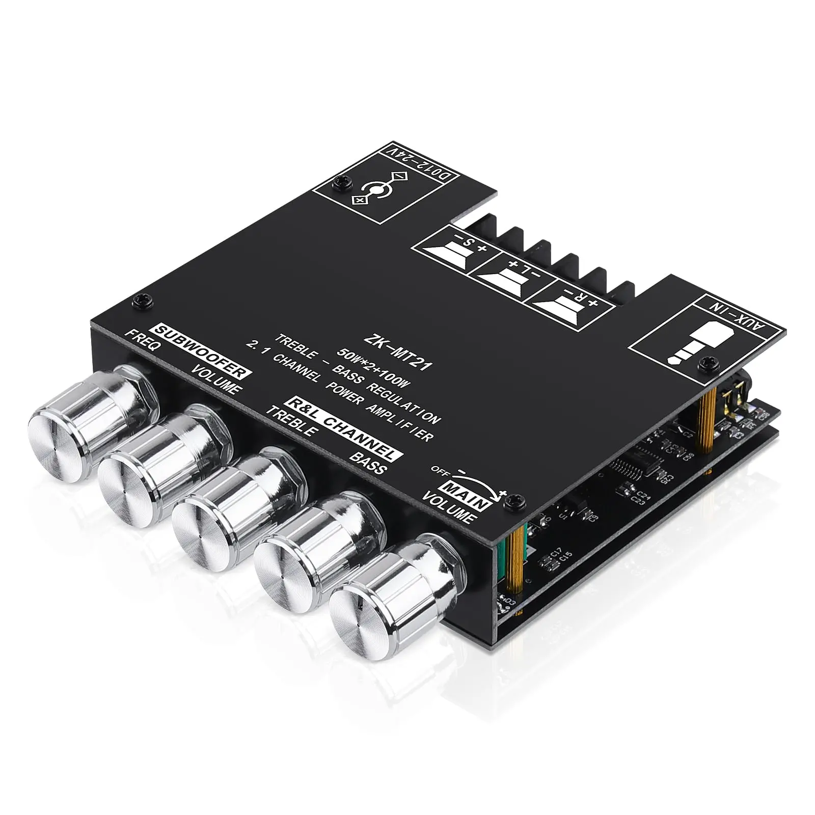 ZK-MT21 Bluetooth 5.0 Audio Amplifier Board 2.1 Channel 50W X 2 +100W Mini Subwoofer Power Amp HiFi Digital Audio Amp Module for Home Speakers DC 12-24V BT AUX Input