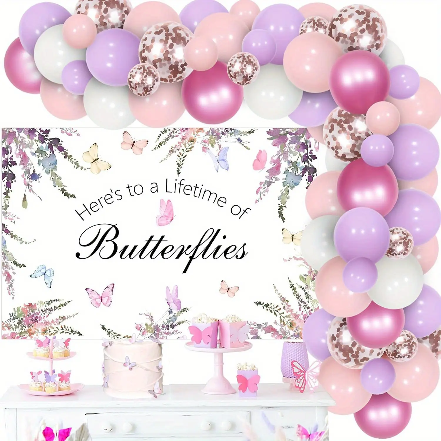 1Set Butterfly Bridal Shower Decoration Heres to A Life of Butterflies Backdrop Banner Butterfly Balloon Garland Kit Butterfly Floral Bridal Shower Banner for Bachelorette Wedding Engagement