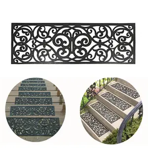 1 Pcs Indoor & Outdoor Anti-slip Rubber Stair Treads, Black Floral Style, Suitable for Stairs, Garages & Terraces, Designed with Hose Washable Iron