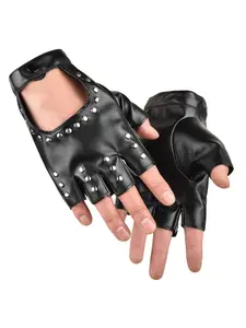 Male and female couple rivet half finger gloves, street dance stage performance, hip-hop half cut gloves