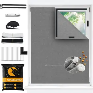 100% Blackout Curtains for Bedroom Upgraded Cotton Black Out Window Cover No Drill Sticky Blackout Shades for Travel Portable DIY Window Blinds for Nursery Media Room RV Skylight Dorm 79x59 in