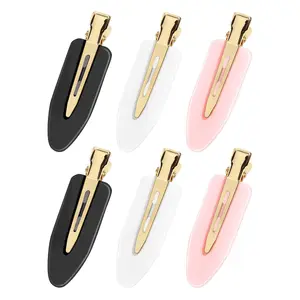 6 Pcs Creaseless Hair Clips for Makeup - No Crease Flat Bang Clips for Women Skincare & Hair Styling with Golden Metal Handle - Black White Pink