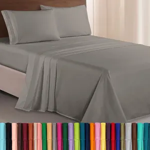 Elegant Luxurious 1500 Hotel Quality Microfiber Line Embroidered Softest 4-Piece Bed Sheet Set, Wrinkle and Fade Resistant, Queen, Gray