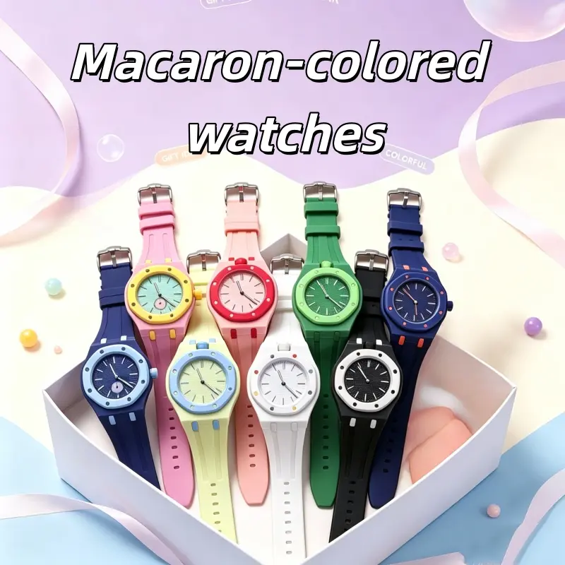 Pastel Macaron Shade Octagonal Wristwatch Textured Dial Minimal Simple Silicone Strap For Teen Outfit Matching