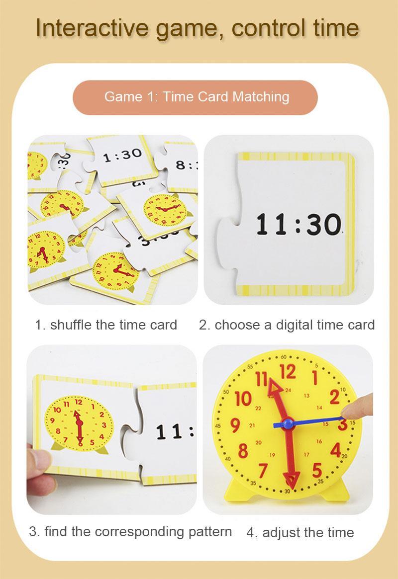 Montessori Wooden Clock Puzzle Toys Hour Minute Second Learning Preschool Cognitive Time Teaching Aid for Kids Early Education