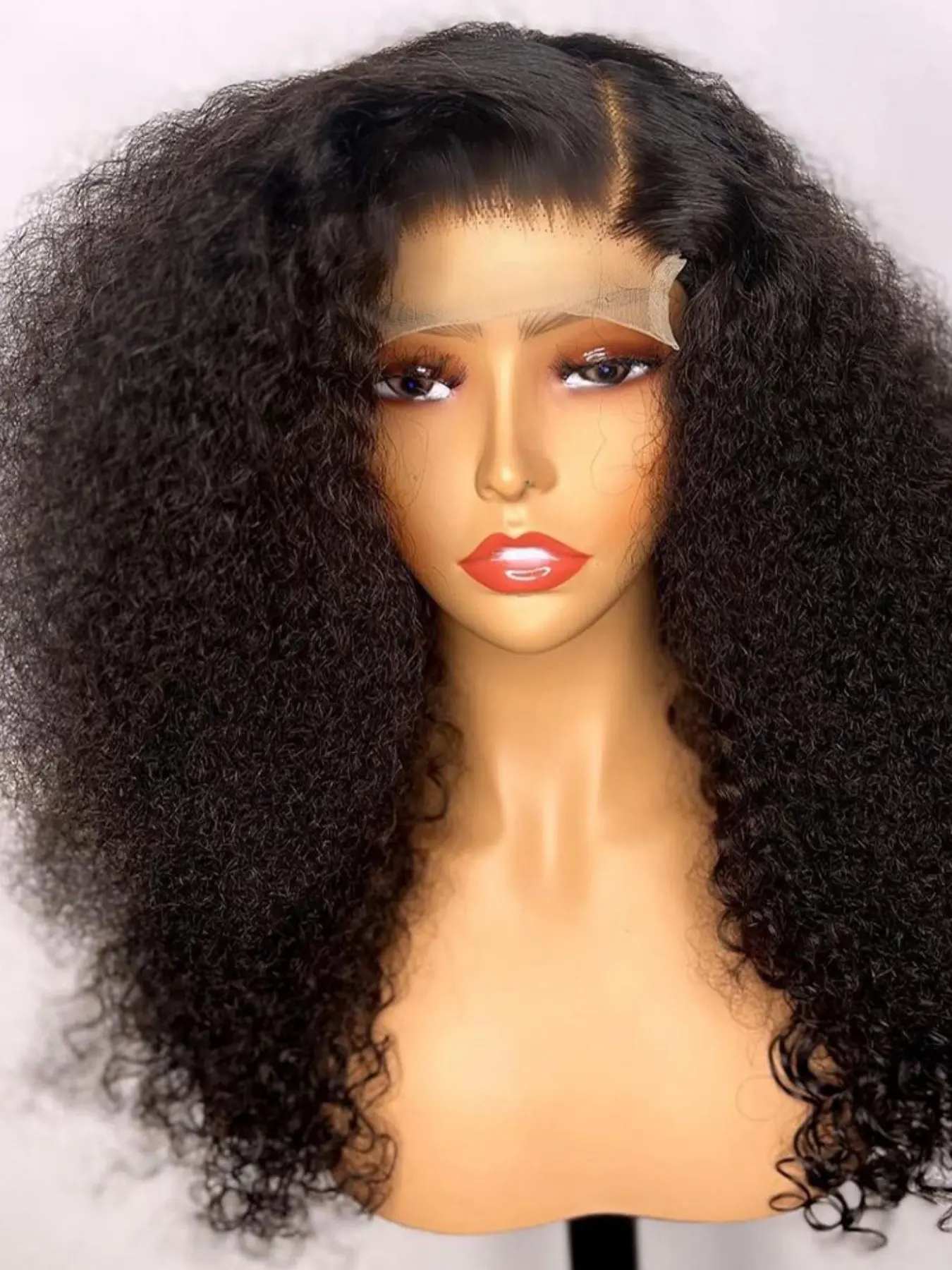 Soft Long 26 Inch 180 Density Natural Black Kinky Curly Deep 13x4 Front Lace Wig, Glueless Synthtic Pre-Plucked Heat Resistant Daily Wear Wig Lace Frontal Wigs